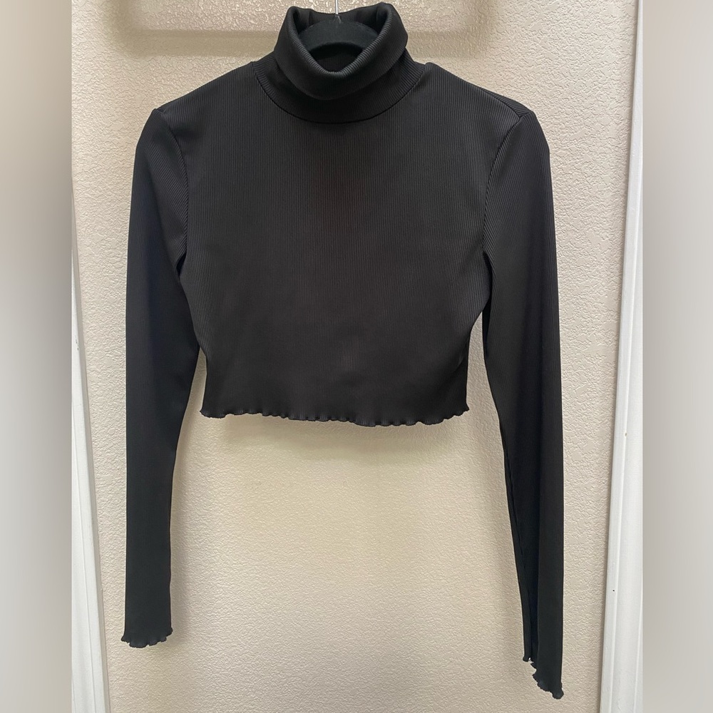 ROMWE, Women’s, Juniors, Black, High Neck, Long Sleeve, Crop top, Size M